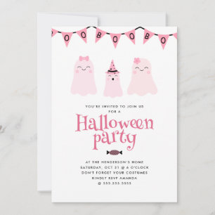 Cute Pink Kids Halloween Party Invitation