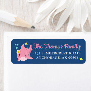 Cute Pink Kids Shark Under The Sea Return Address Label