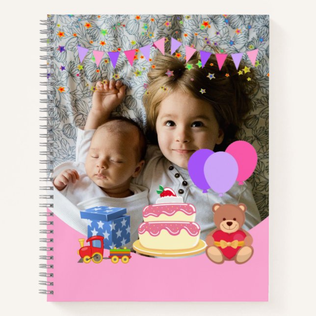 Cute Pink Kids Toys Birthday Celebration Photo Notebook (Front)