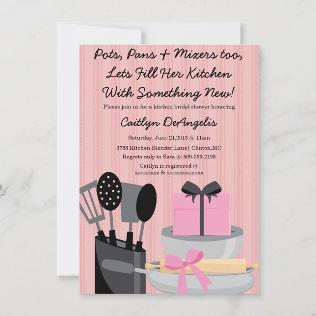 Cute Pink Kitchen Gadget Bridal Shower invitation (Front)