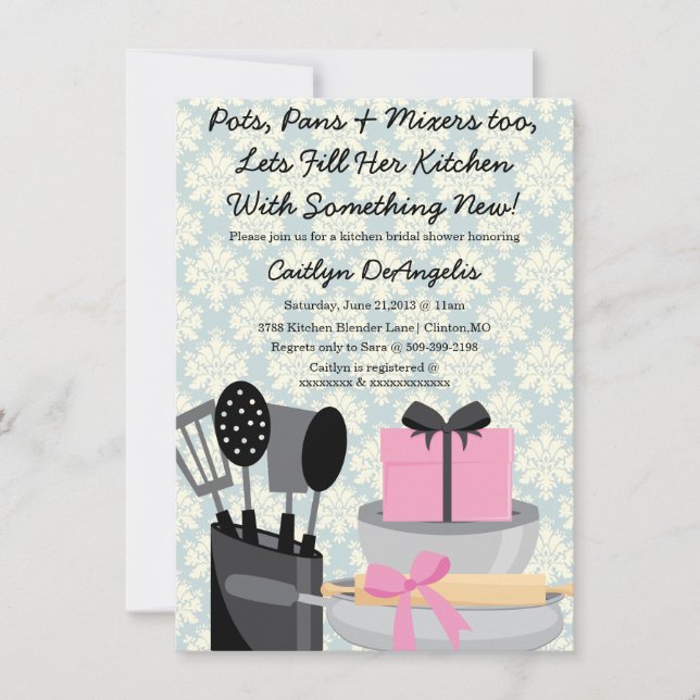 Cute Pink Kitchen Gadget Bridal Shower invitation (Front)