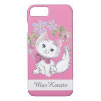Cute PInk Kitten and Flowers Girl's