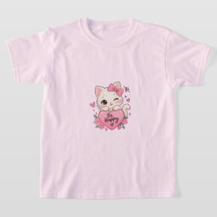 Cute Pink Kitten Be Happy Good Things Take Time T- T-Shirt