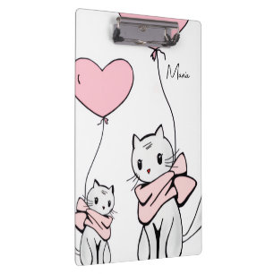 Cute Pink Kitten Cats Hearts Clipboard