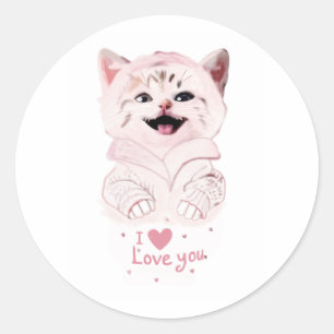 Cute Pink Kitten  Classic Round Sticker