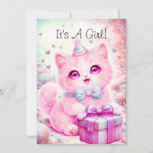 Cute Pink Kitten It's A Girl Card Baby