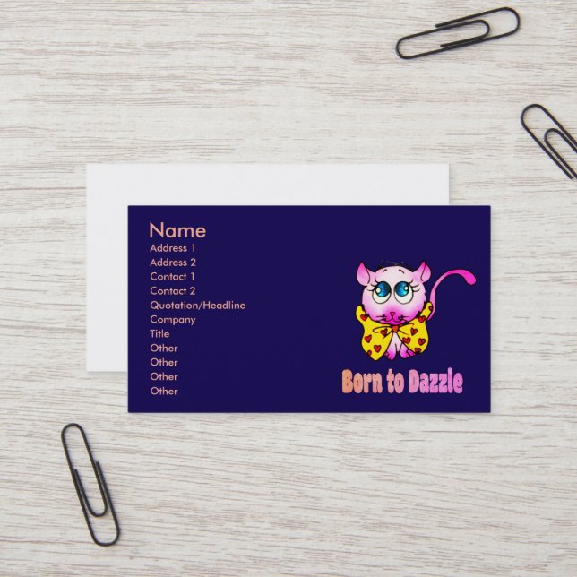 Cute Pink Kitty - Born to Dazzle Art Business Card (Front/Back In Situ)