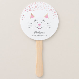 Cute Pink Kitty Cat Birthday Hand Fan