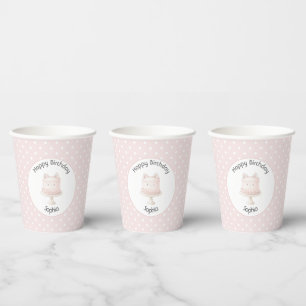Cute Pink Kitty Cat Cake Birthday Paper Cups