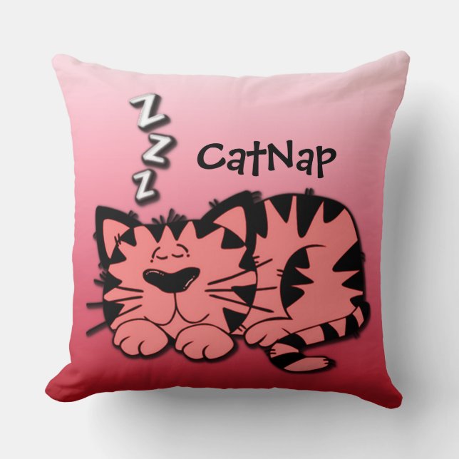 Cute Pink KItty Cat Nap Throw Pillow (Front)