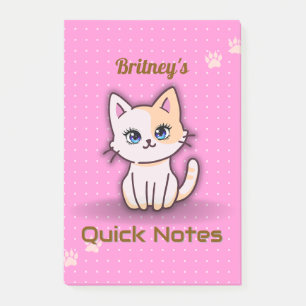 Cute Pink Kitty Cat Personalised Name Post-it Notes