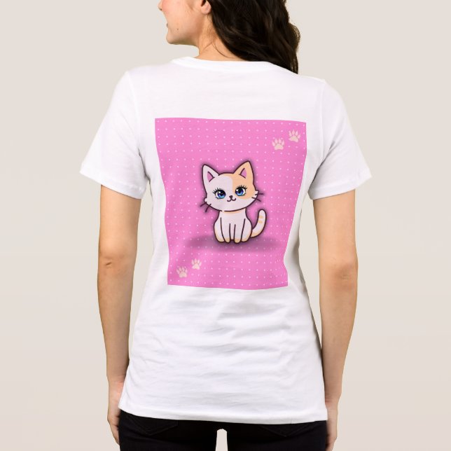 Cute Pink Kitty Cat Personalised Name Tri-Blend Shirt (Back)