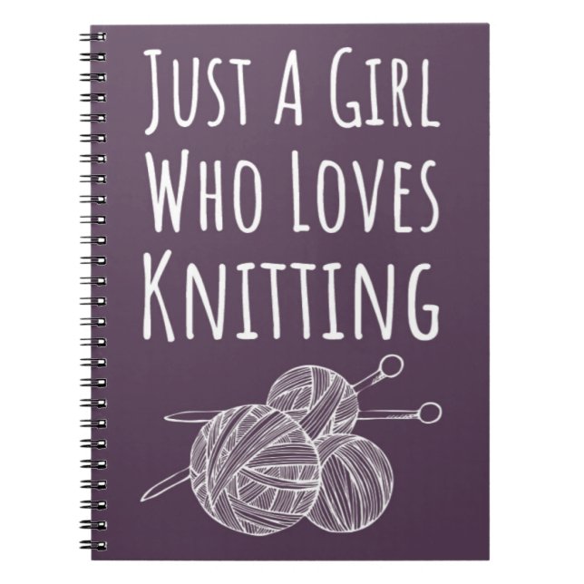 Cute Pink Knitter Gifts Purple Knitting Notebook (Front)
