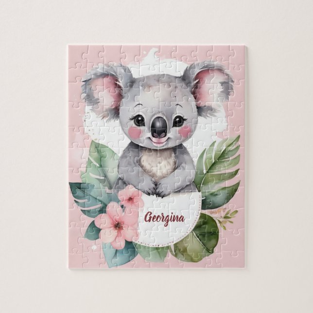 Cute Pink Koala Bear Personalised Girl Jigsaw Puzzle (Vertical)