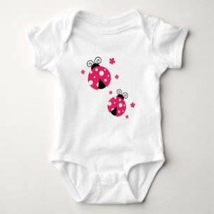 Cute Pink Labybirds and Flowers Baby Bodysuit