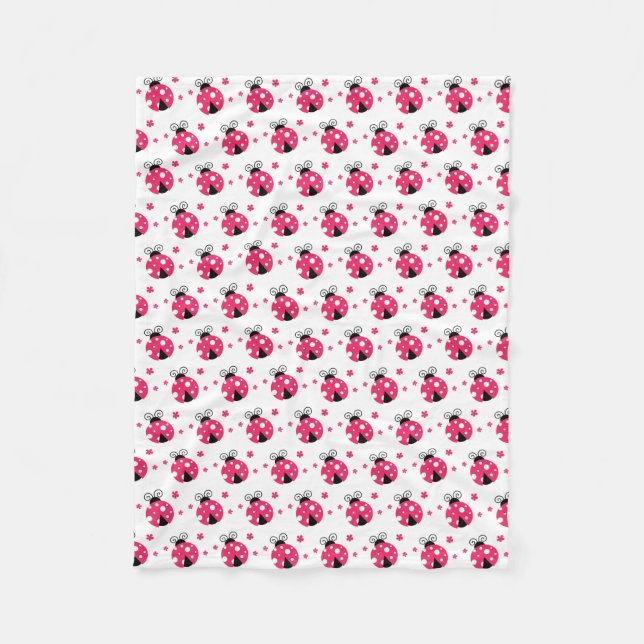 Cute Pink Labybirds and Flowers Fleece Blanket (Front)