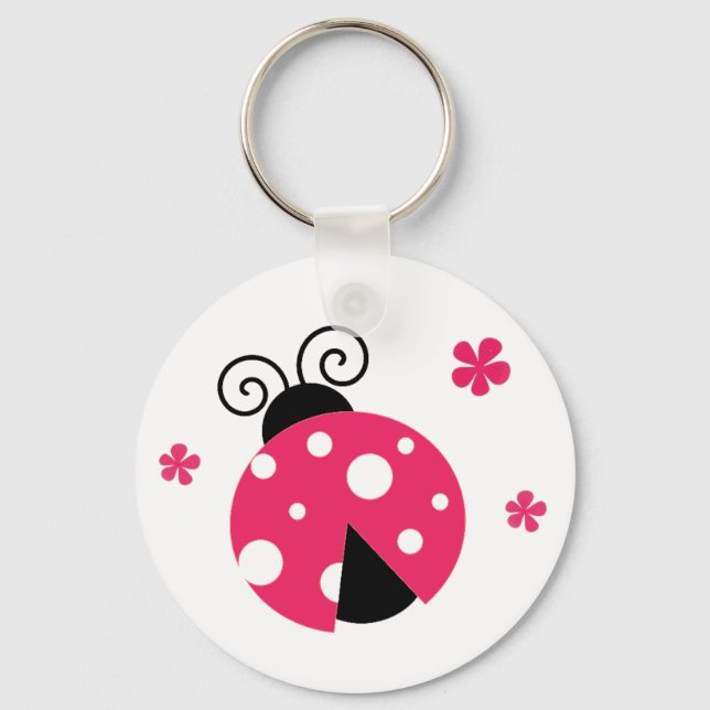 Cute Pink Labybirds and Flowers Key Ring (Front)