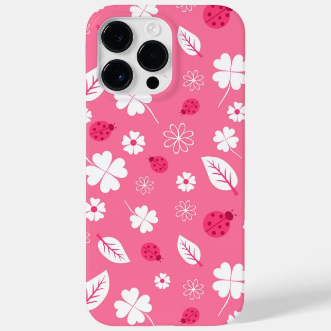 Cute Pink Ladybug and Clover Pattern iPhone Case (Back)