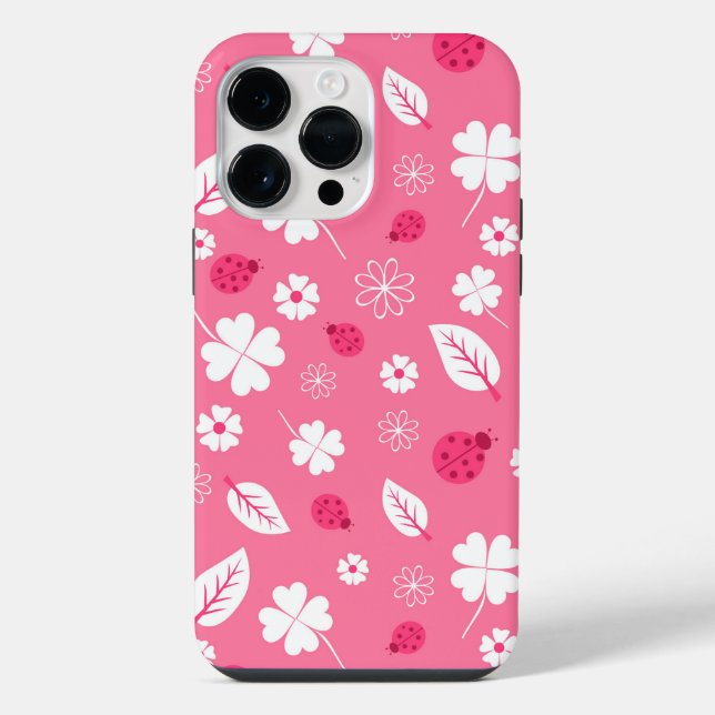 Cute Pink Ladybug and Clover Pattern iPhone Case (Back)