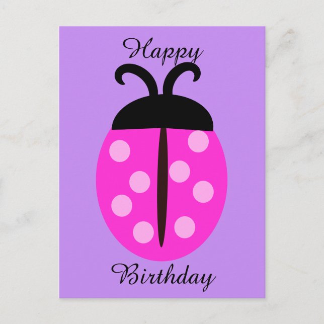 Cute Pink Ladybug Birthday Postcard (Front)