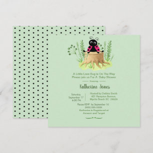 Cute Pink Ladybug in Forrest Baby Shower Invitation
