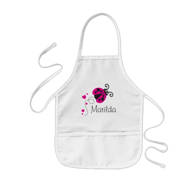 Cute pink ladybug ladybird love flying kids apron (Front)