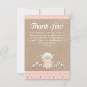 Cute Pink Lamb Girl Baby Shower Thank You Card
