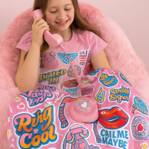 Cute  Pink Landline Telephone Throw for Girl  Fleece Blanket