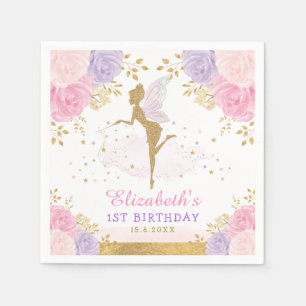 Cute Pink Lavender Fairy Baby Shower 1st Birthday Napkin