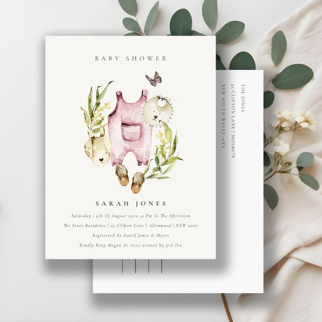 Cute Pink Leafy Foliage Girl Clothes Baby Shower Postcard (Creator Uploaded)