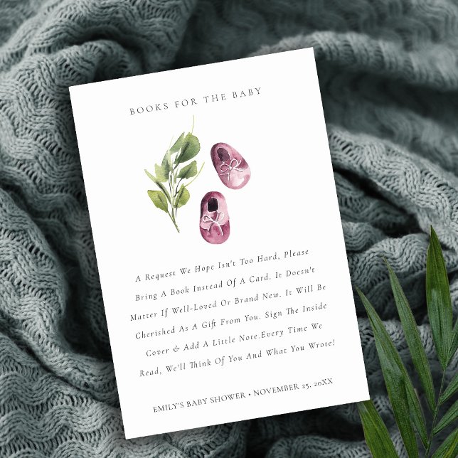 Cute Pink Leafy Shoes Books for Baby Shower Enclosure Card (Creator Uploaded)