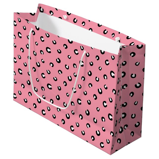 Cute Pink Leopard Pattern Large Gift Bag (Front Angled)