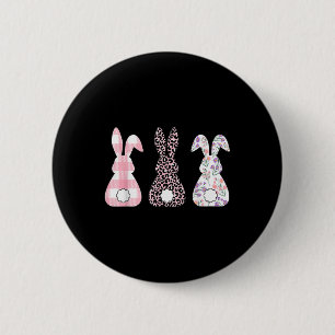 Cute Pink Leopard Plaid Flower Happy Easter Bunny  6 Cm Round Badge