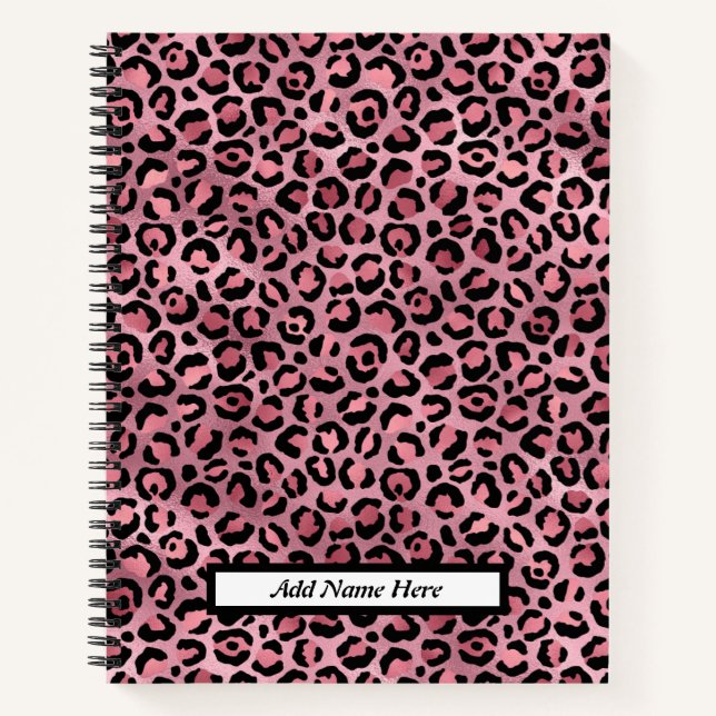 Cute Pink Leopard Print Customisable Name  Notebook (Front)