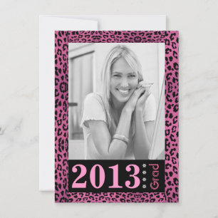 Cute Pink Leopard Print Photo Graduation Invitation