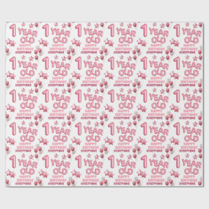 Cute Pink Letter Balloon 1st Birthday Wrapping Pap Paper