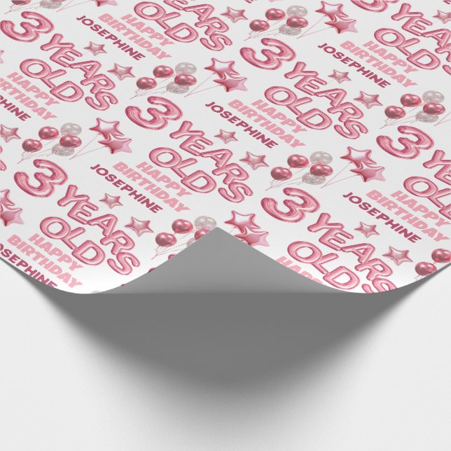 Cute Pink Letter Balloon 3rd Birthday Wrapping Paper (Corner)