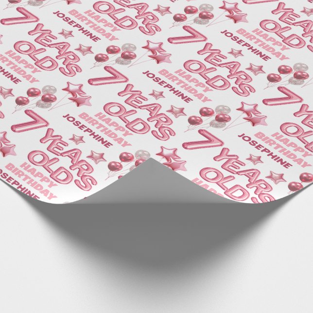 Cute Pink Letter Balloon 7th Birthday Wrapping Paper (Corner)