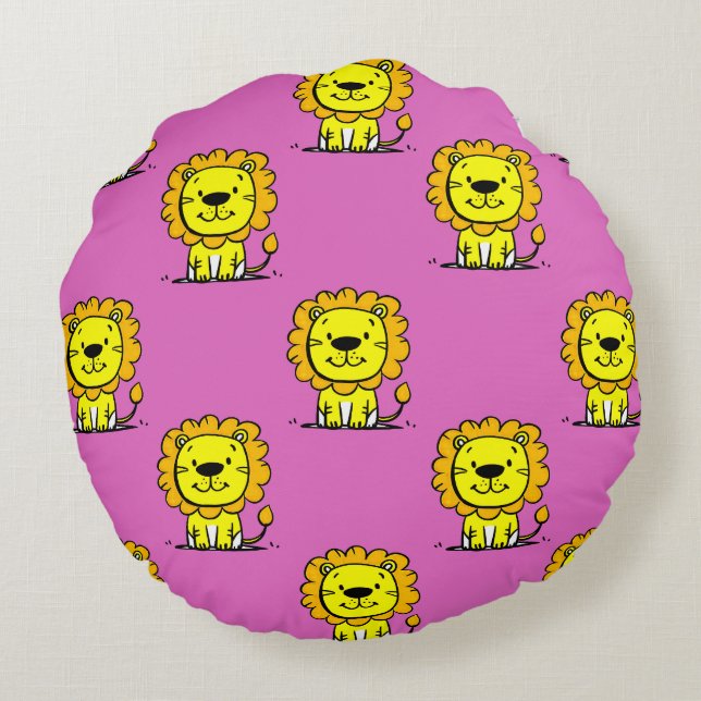 Cute Pink Lion Round Cushion (Back)