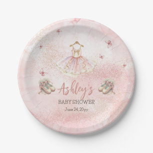Cute Pink Little Ballerina Tutu Girl Baby Shower Paper Plate