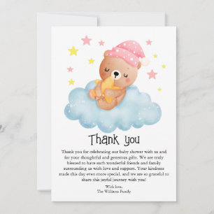 Cute Pink Little Bear Baby Shower  Thank You Card