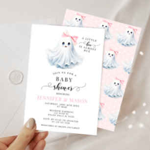 Cute Pink Little Boo Ghost Bow Baby Girl Shower Invitation