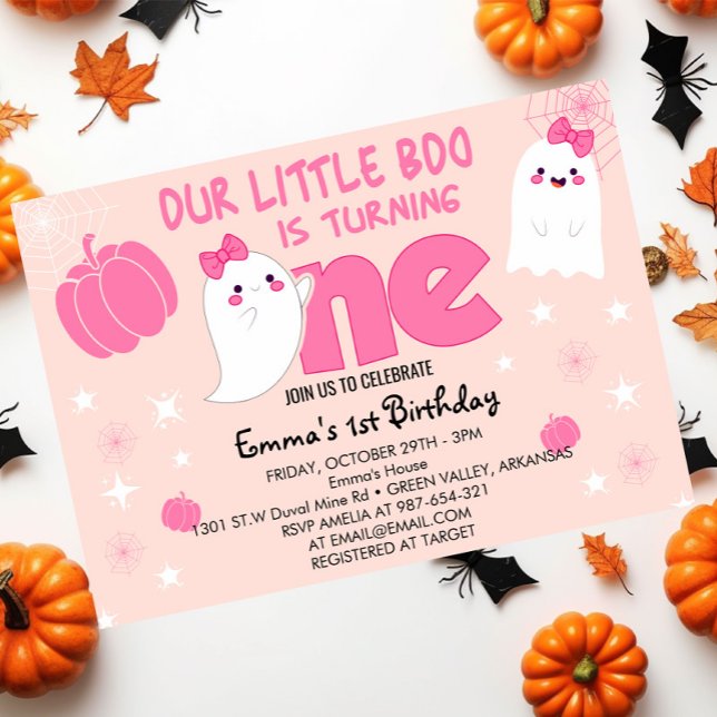 Cute Pink Little Boo Halloween First Birthday Invitation (Creator Uploaded)
