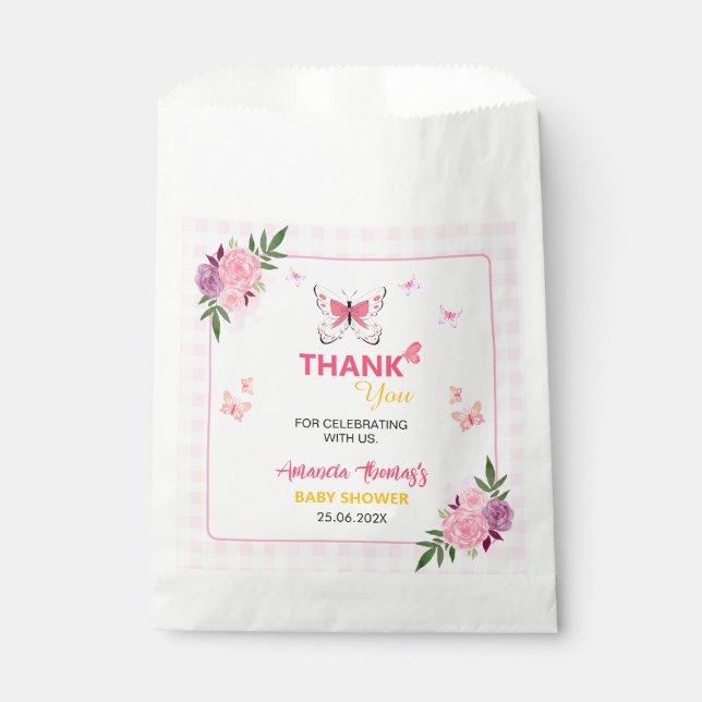 Cute Pink Little Butterfly Baby Shower Thank You  Favour Bag (Front)