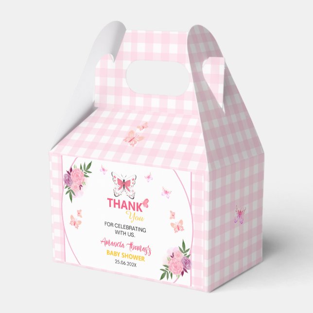 Cute Pink Little Butterfly Baby Shower Thank You  Favour Box (Front Side)