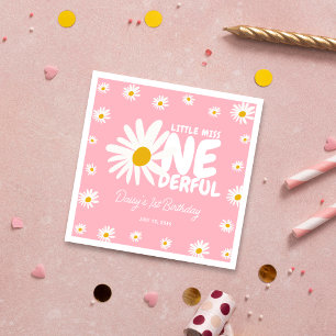 Cute Pink Little Miss ONEderful Daisy 1st Birthday Napkin
