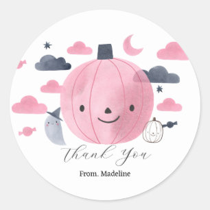 cute pink little pumkin birthday invitations  classic round sticker