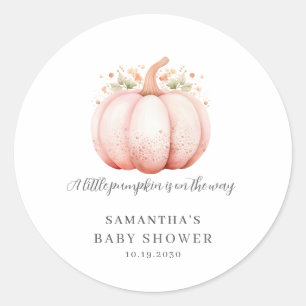 Cute Pink Little Pumpkin Girl Baby Shower Classic Round Sticker