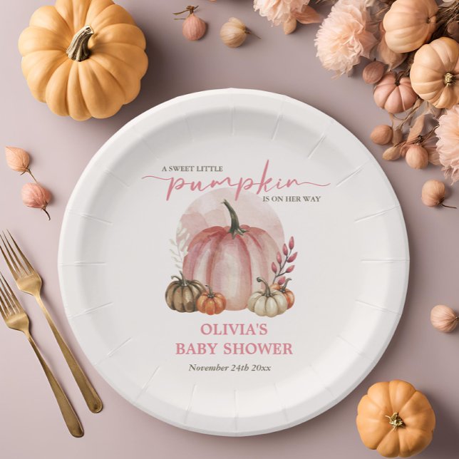 Cute Pink Little Pumpkin Girl Baby Shower     Paper Plate (Creator Uploaded)