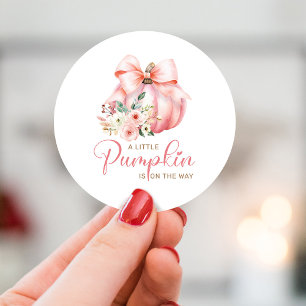 Cute Pink Little Pumpkins Baby Shower Classic Round Sticker